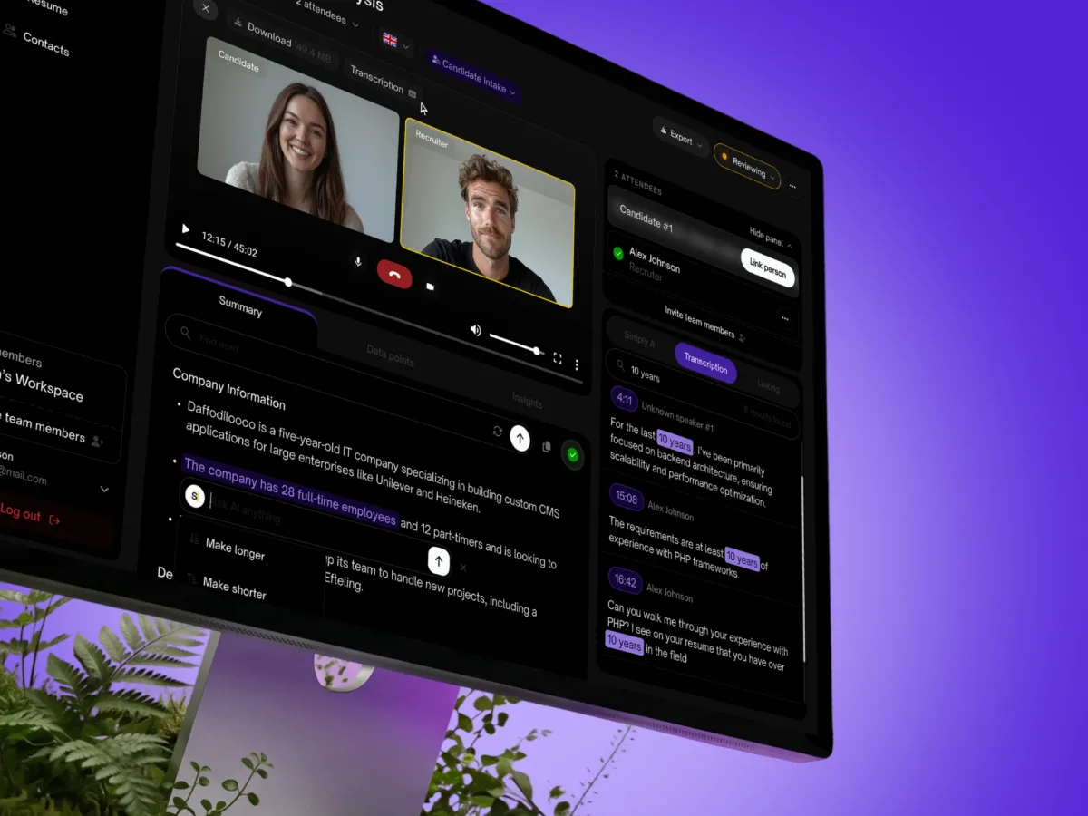 Simply AI recruiting platform, hero overview of the redesigned dashboard and website